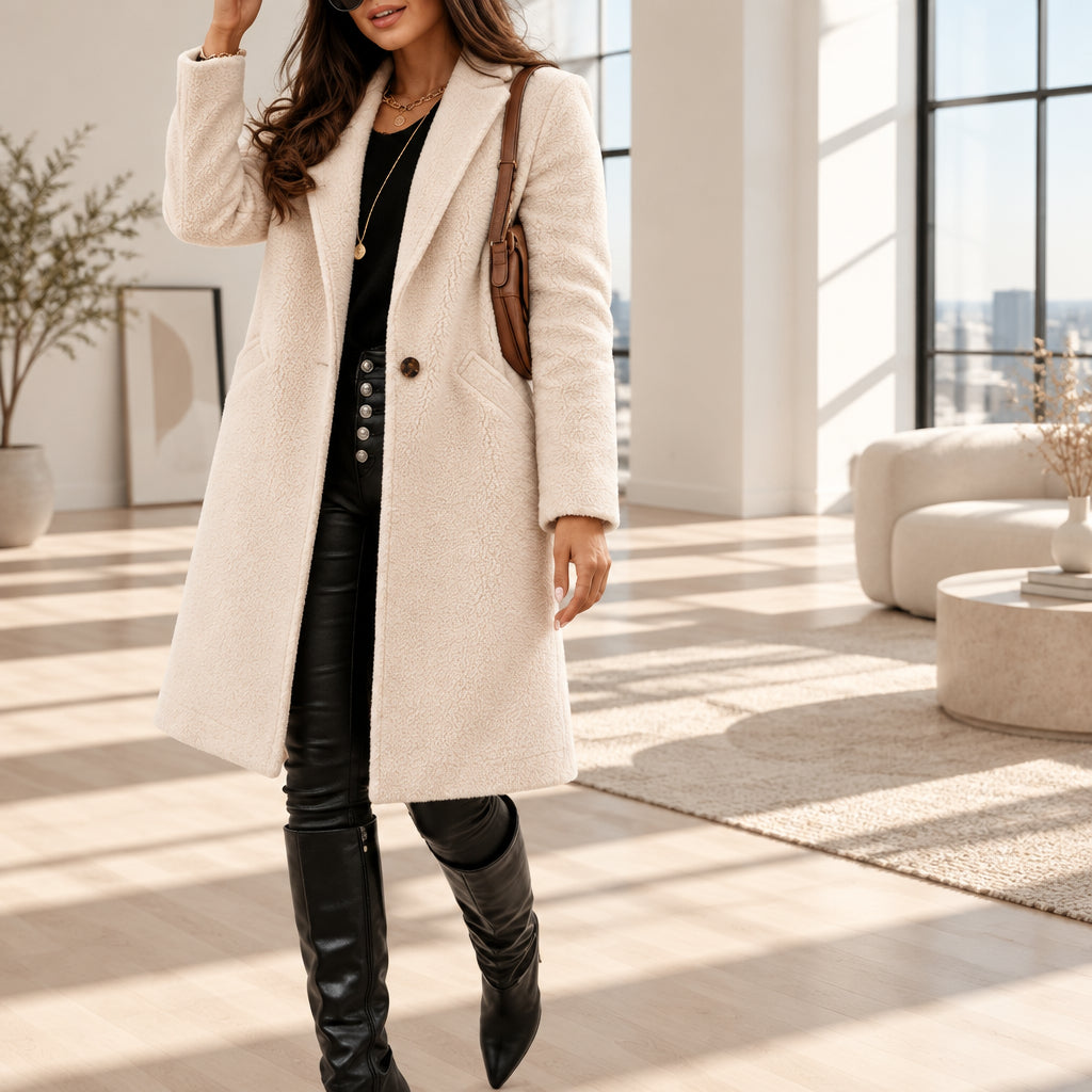 Women's beige plush fleece winter jacket