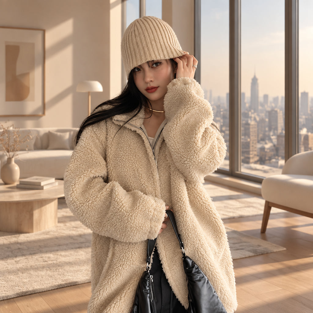 Women's beige quilted padded winter coat