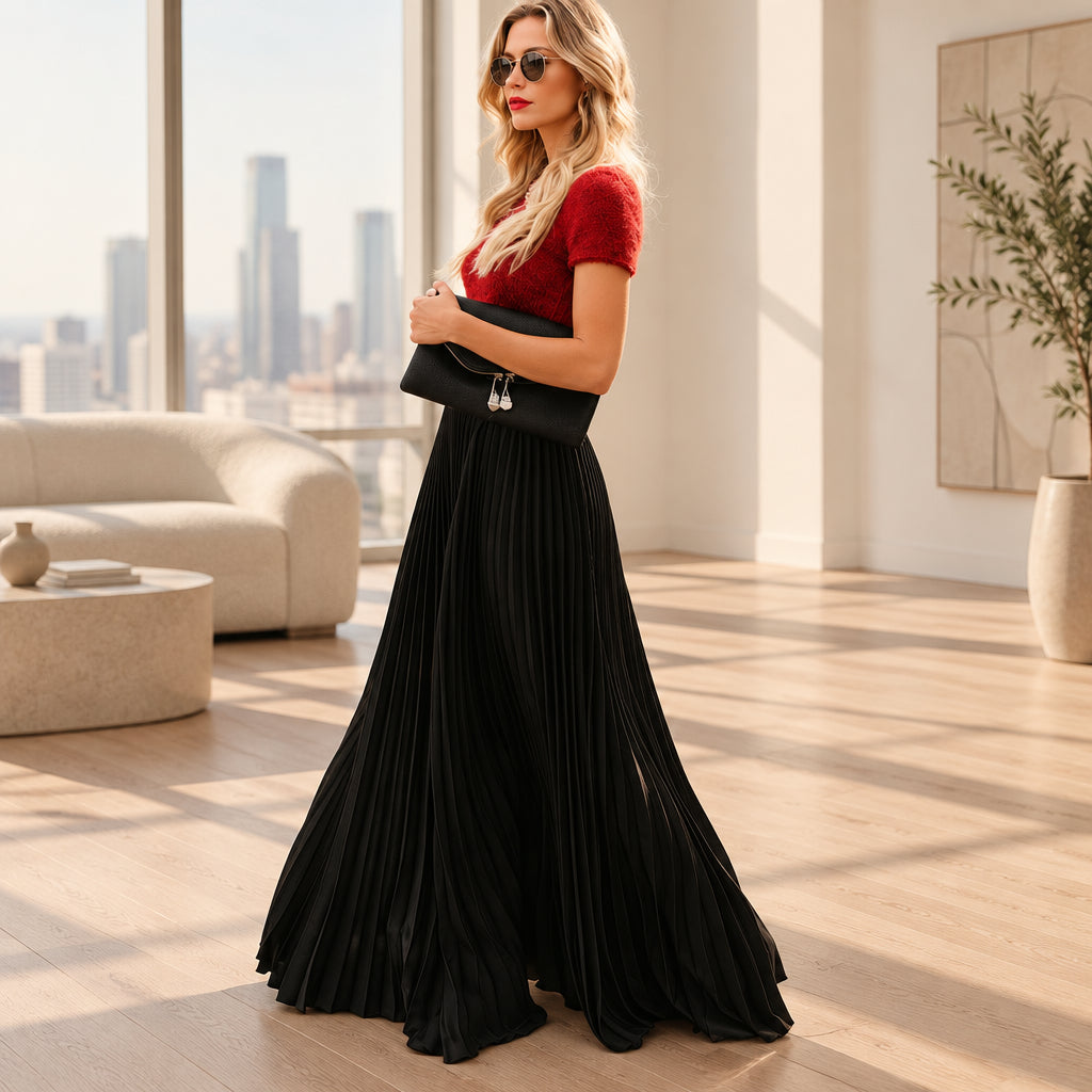 Women's black high waist maxi skirt