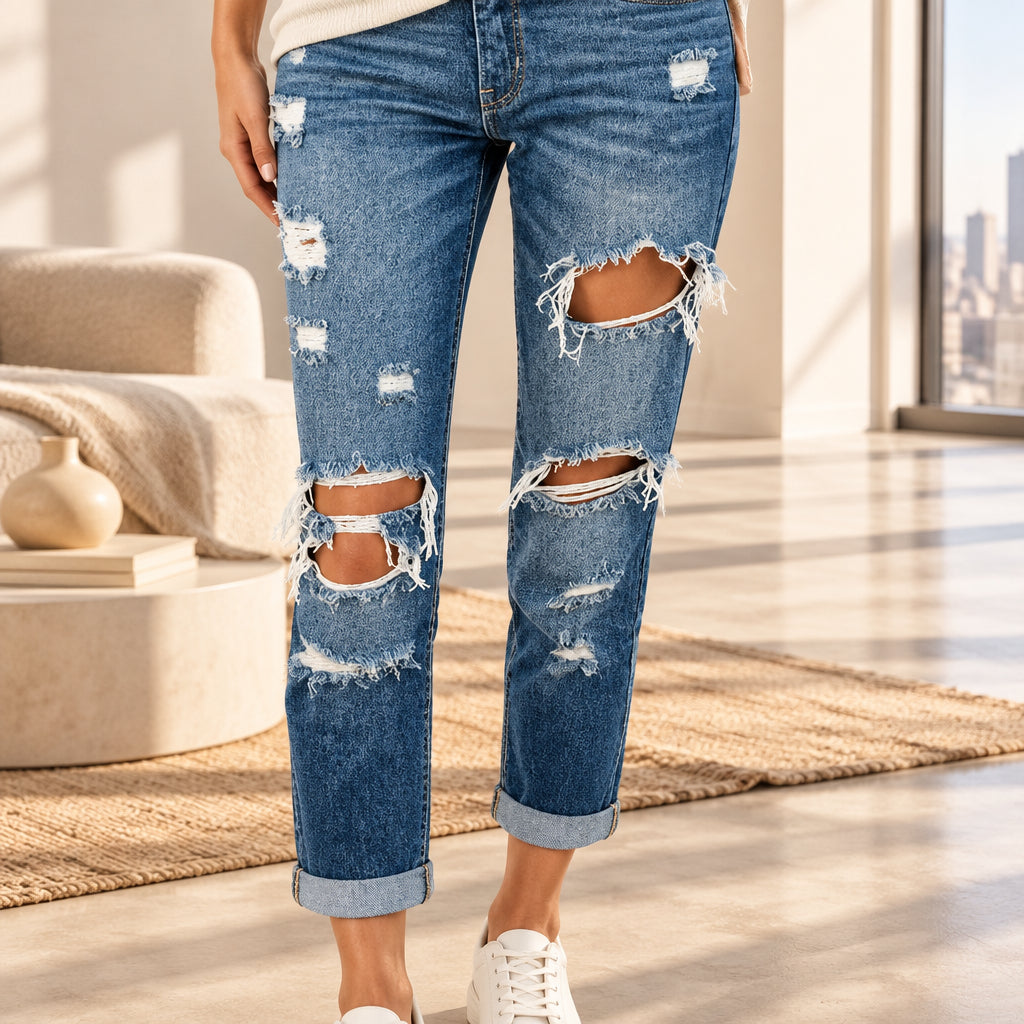 Women's medium blue cropped straight leg jeans