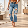 Women's medium blue cropped straight leg jeans