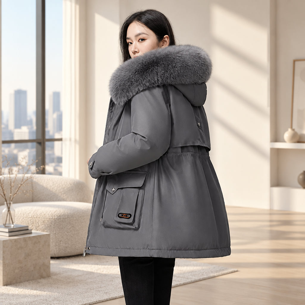 Women's gray padded hooded winter coat