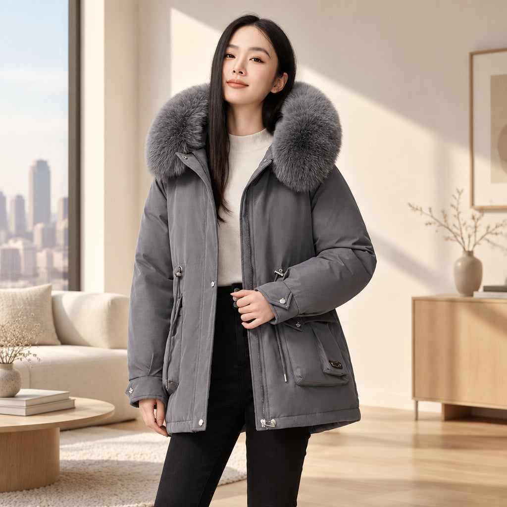Women's gray padded hooded winter coat