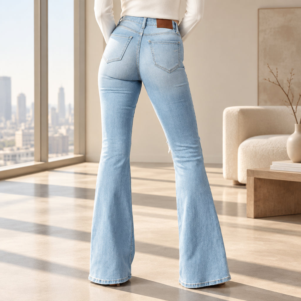 Women's light blue high waist wide leg jeans