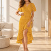 Women's mustard yellow printed chiffon midi dress