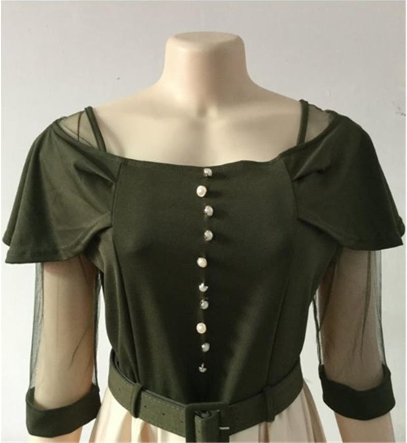 Women's olive green floral midi dress