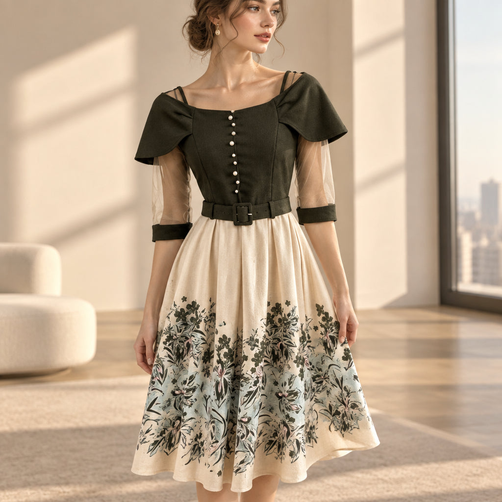 Women's olive green floral midi dress