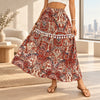 Women's red and cream paisley maxi skirt