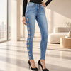 Women's light blue slim fit jeans with hoop detail