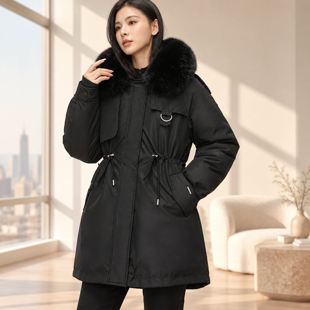 Women's black wool blend winter coat