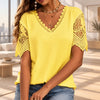 Women's yellow V-neck top with lace sleeves